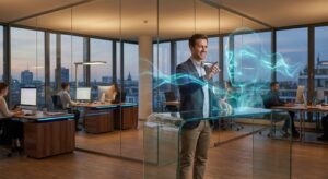 Voice Agents Unternehmen 2026 – KI-Sprachassistent im modernen Business-Einsatz mit Conversational AI Visualisierung